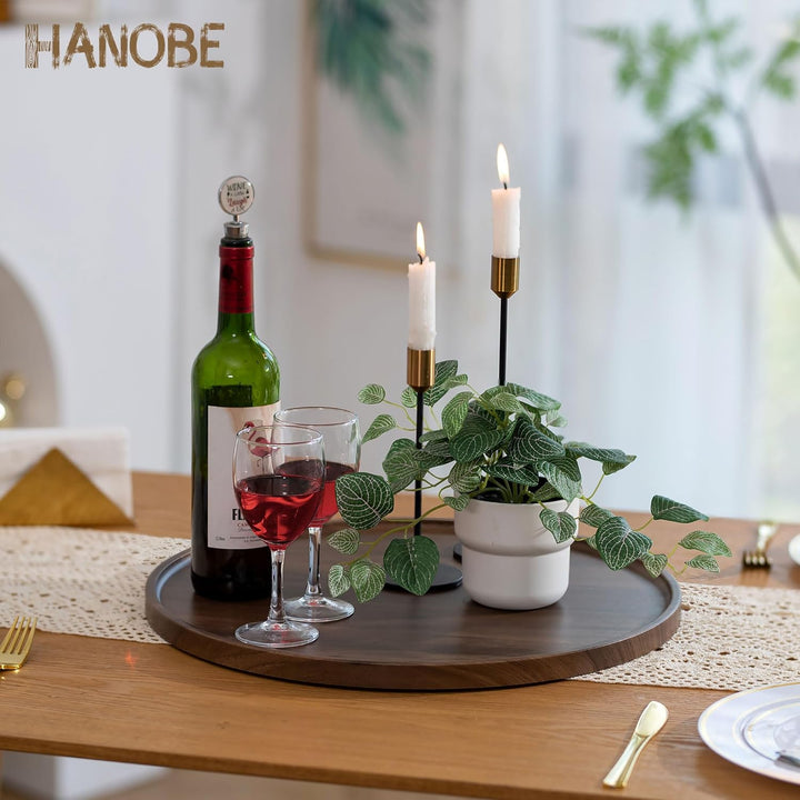 Hanobe Deko Tablett Serviertablett Rund: Rustikal Gross Walnuss Holztablett Nussbaumholz Holz Klein