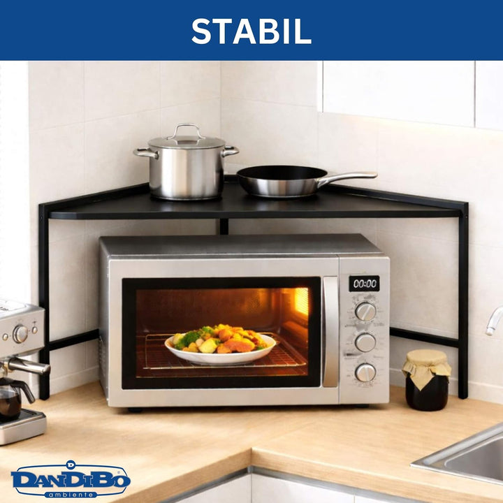 DanDiBo Mikrowellenregal Eckregal Küche Stehend Arbeitsplatte 72x72 cm Schwarz 2 Stufig 96688 Mikrow