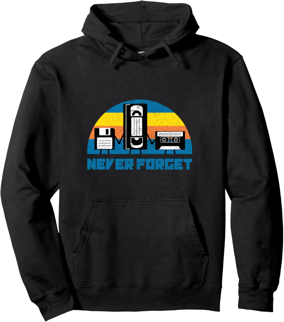 Vintage Never Forget Design I Audio VHS Kassette Diskette Pullover Hoodie