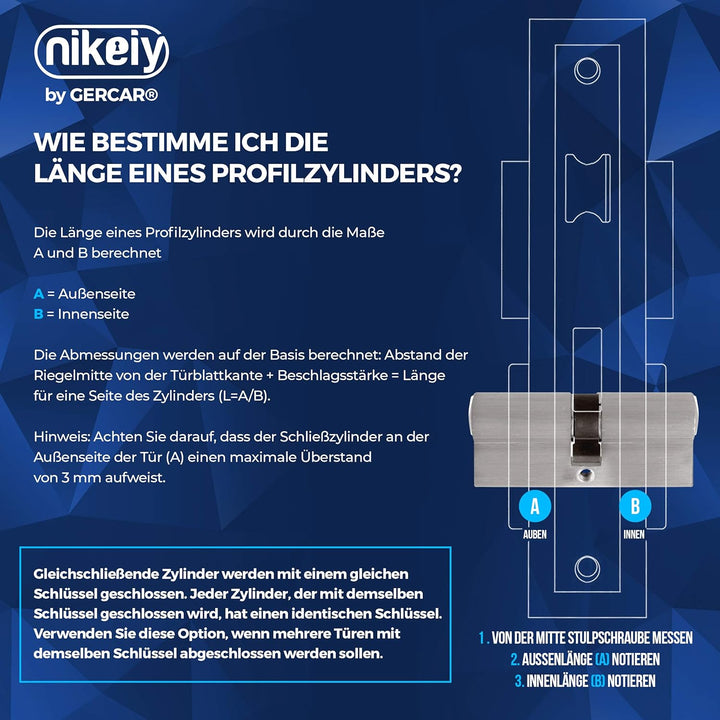 GERCAR Pro 2er Set Knaufzylinder gleichschliessend 60mm Schliesszylinder mit Knauf 30/30 Zylinder -