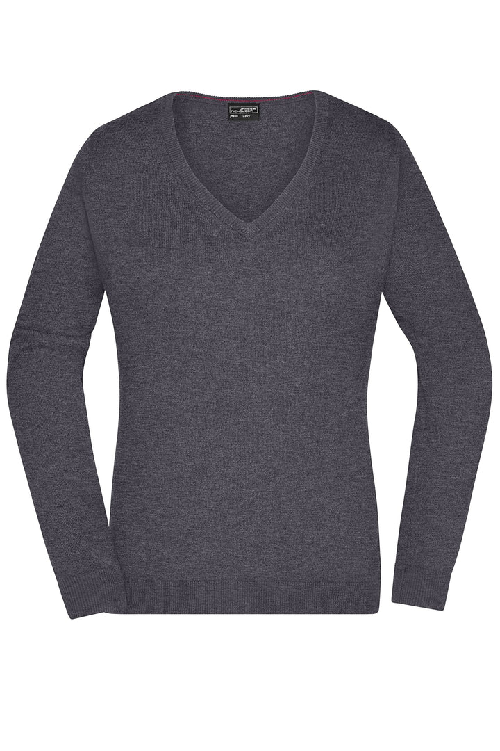 James & Nicholson Damen V-Pullover - Leichter Strickpullover in hochwertiger Ausführung XS Anthracit