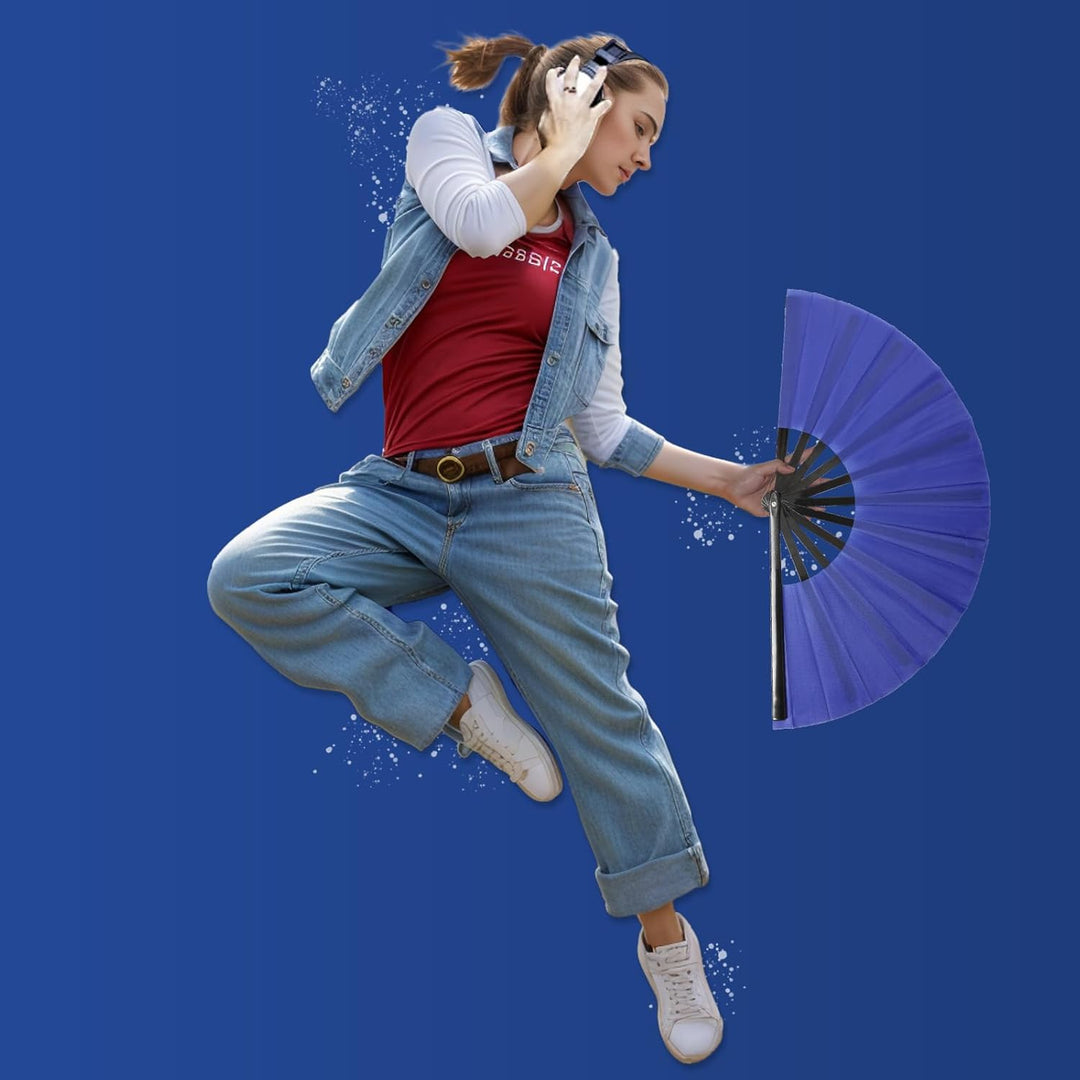 2 Stück Grosse Faltbare Seide Hand Fächer Chinesischer Tai Chi Faltender Handfächer Nylon Tuch Chine