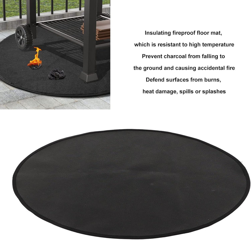 Feuerfeste Matte Outdoor, Feuerstellenmatte, Grillmatte Rund 60 cm, Hochtemperaturbeständige, Waschb