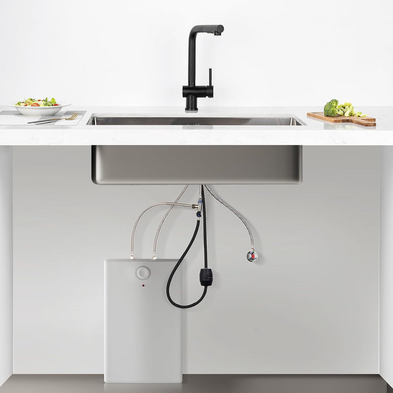 Auralum Niederdruck Armatur Küche Schwarz, Wasserhahn Küche Ausziehbar, Küchenarmatur Edelstahl, Spü