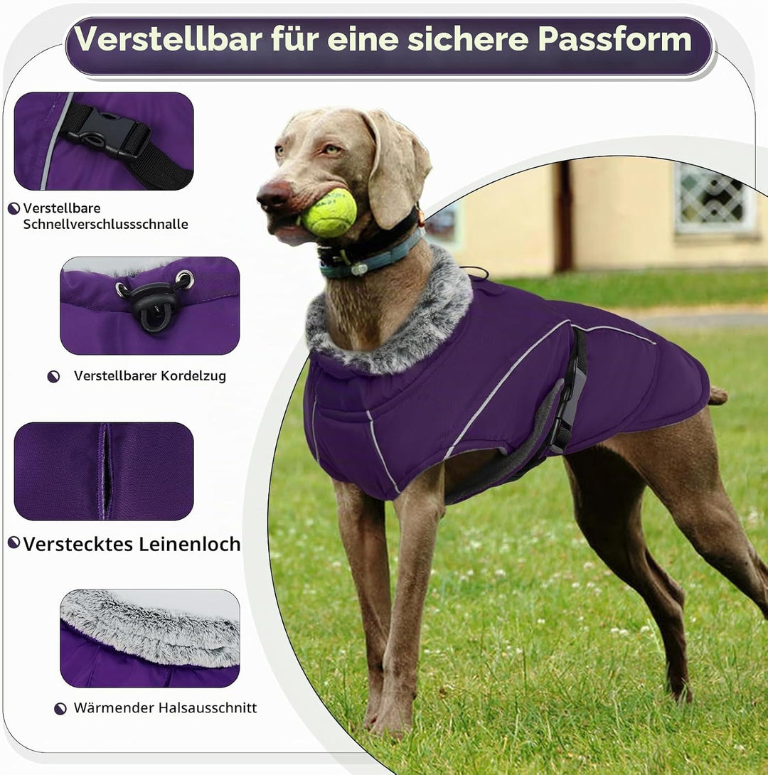 Hundemantel XL, Wintermantel für Grosse Hunde Wasserdicht Jacke Winter Weste Fleece Jacke(Lila, XL)