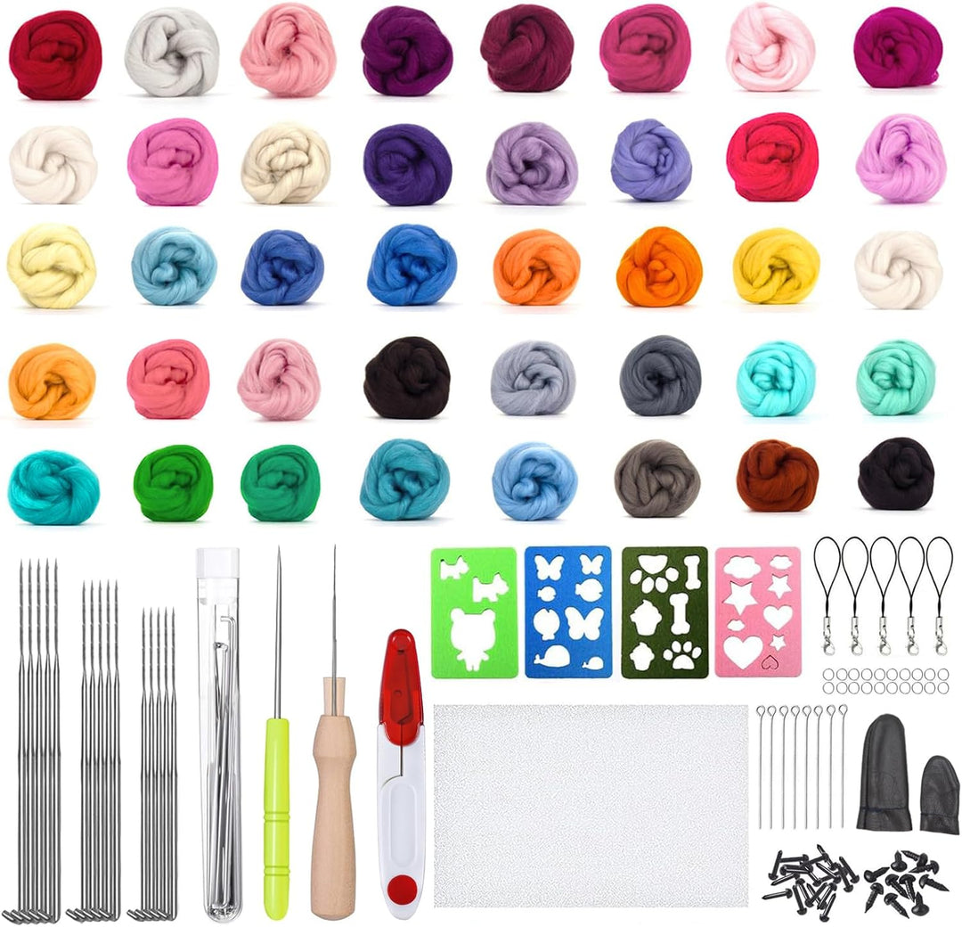 selliner Filz Set, Nadelfilz Set mit 40 Farben Filzwolle Roving,Komplettes Filzset für Anfänger mit