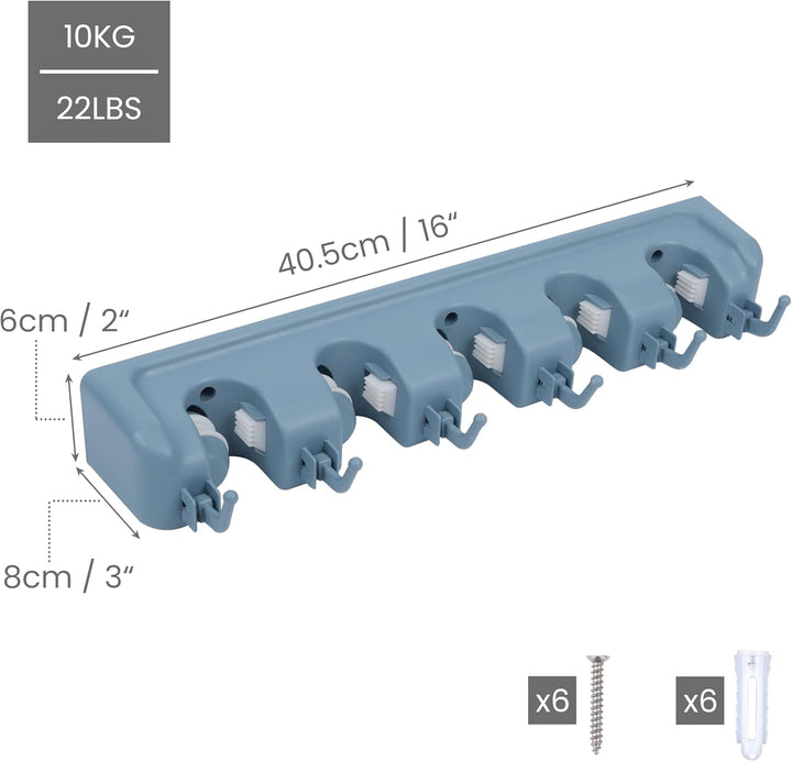 BELLE VOUS Gartenwerkzeughalterung - Combisystem - Gerätehalter mit 6 Haken - Besenhalterung Wand -
