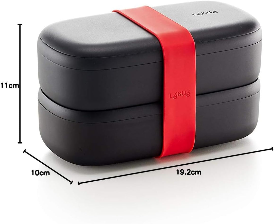 Lékué Hermetische Lunchbox für Lebensmittel mit Besteck, Polypropylen, schwarz, Standard, 19x10x11 c
