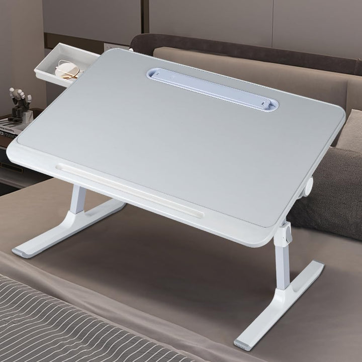 Betttisch Klappbar, Laptoptisch, Einstellbare Höhe, mit Buchständer, Schublade, Lap Stopper, Tablet