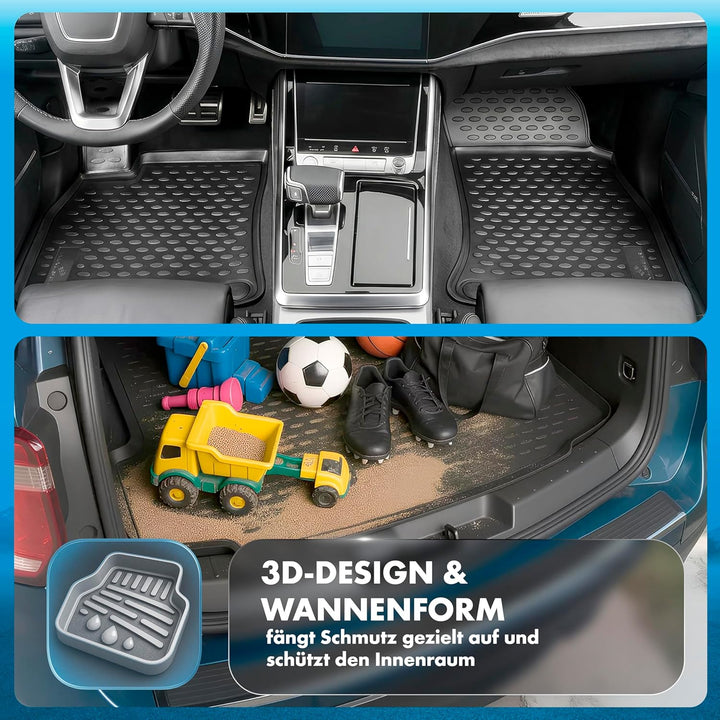 WALSER Kofferraumwanne &amp; Gummi Fussmatten Set für Skoda Enyaq iV SUV (5AZ) 10/2020-Heute, 100% passg