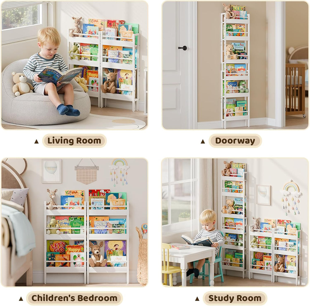 HAVLOTII Kinder Bücherregal Wandregal, 6 Ebenen, Weiss, Kinderzimmer | Kinder, zwei Montagearten Kin