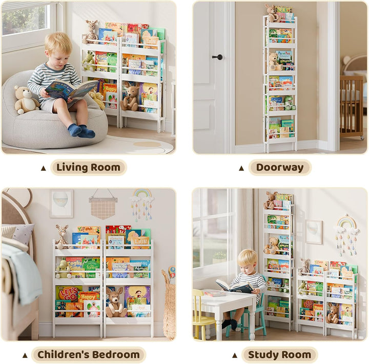 HAVLOTII Kinder Bücherregal Wandregal, 6 Ebenen, Weiss, Kinderzimmer | Kinder, zwei Montagearten Kin