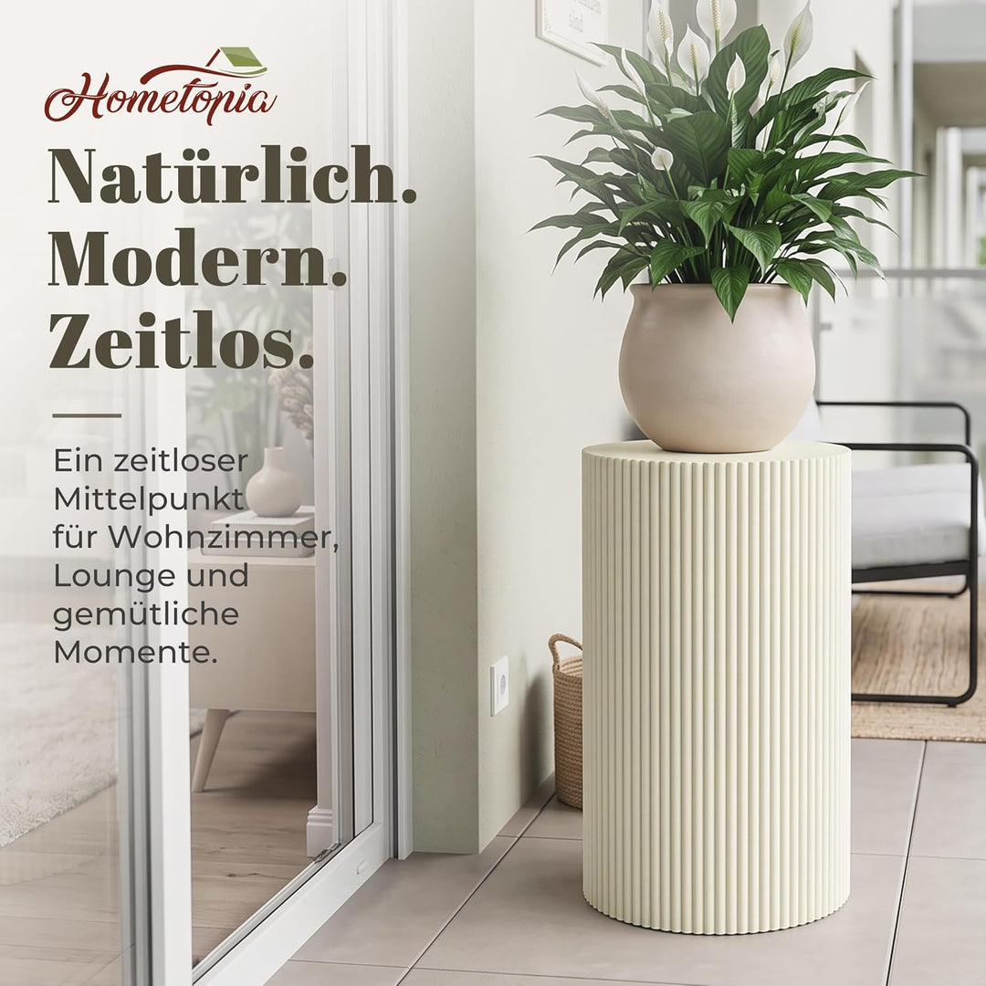 Hometopia Runder Beistelltisch, Holz, modernes geriffeltes Design, Ø 50 cm | Beige Moderner Sofatisc