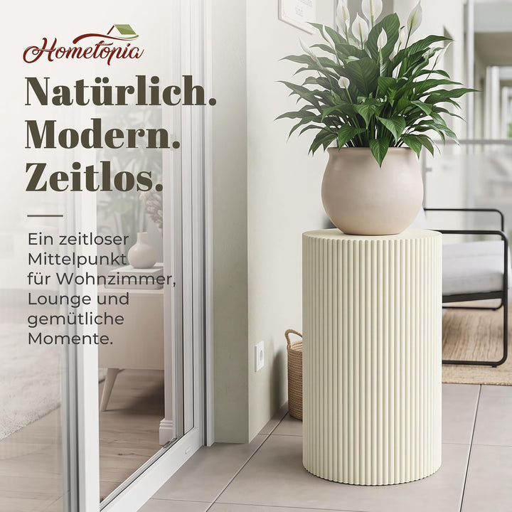 Hometopia Runder Beistelltisch, Holz, modernes geriffeltes Design, Ø 50 cm | Beige Moderner Sofatisc