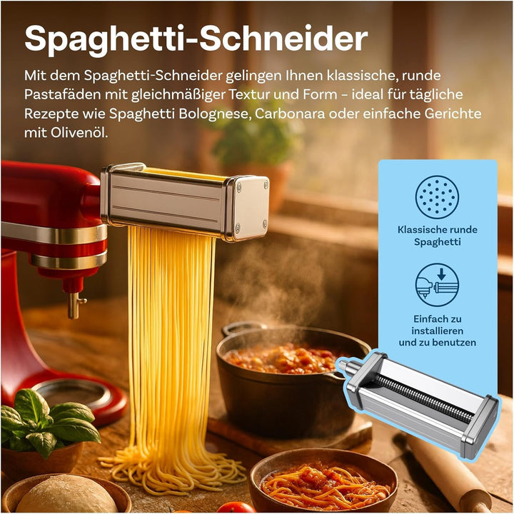 Nudelaufsatz für KitchenAid Küchenmaschine 3-teilig – Pasta Roller, Spaghettischneider & Fettuccines