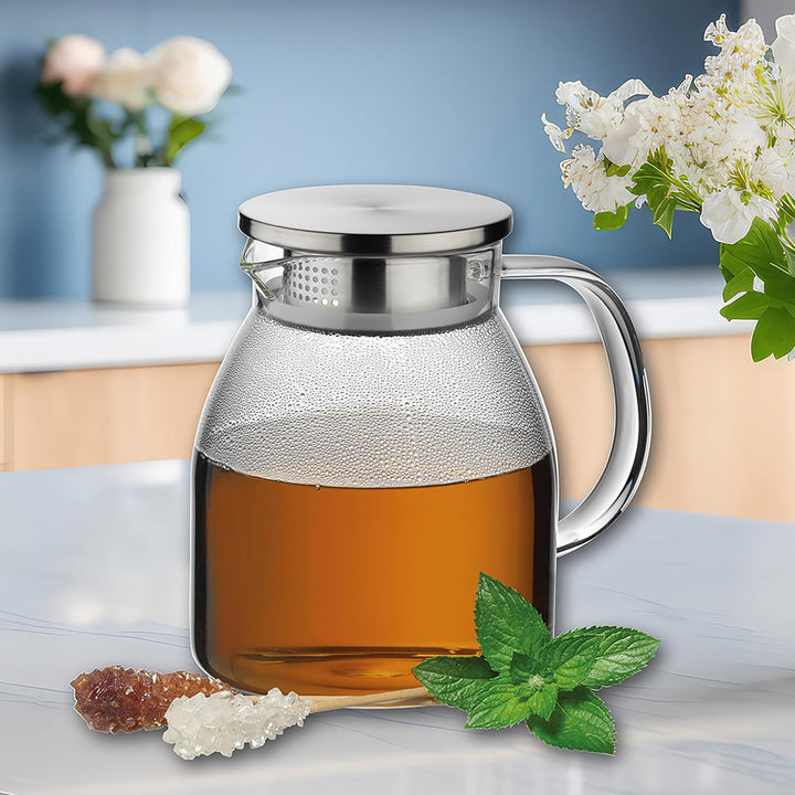 kela Glaskaraffe mit Deckel 1,2 L LUNA, Glaskrug hitzebeständig, 2 Ausguss-Öffnungen, Wasserkaraffe