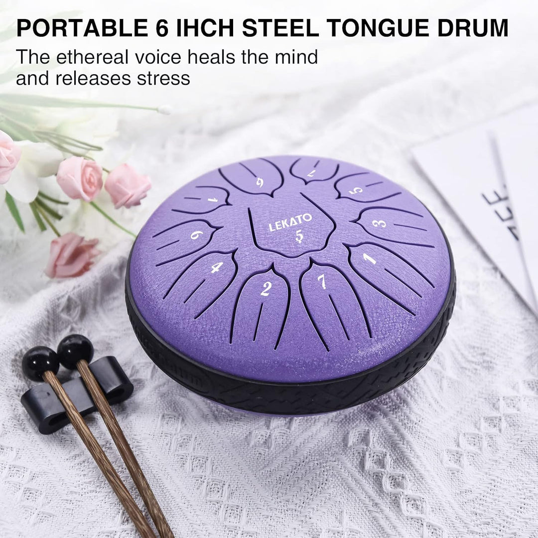 LEKATO Steel Tongue Drum, 6 Zoll 11 Tone D-Dur Zungentrommel Schlagzeug Anfänger, Steel Pan Töne Sch
