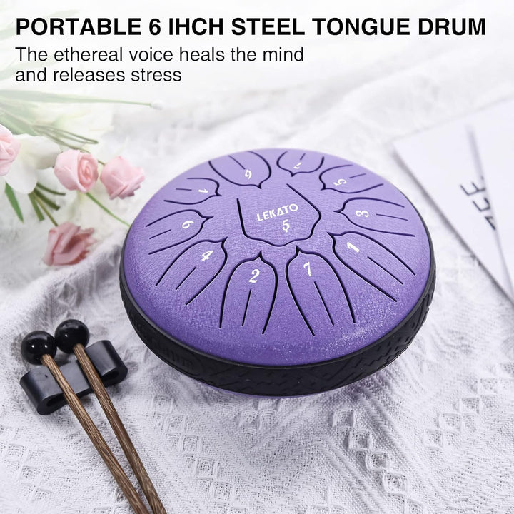 LEKATO Steel Tongue Drum, 6 Zoll 11 Tone D-Dur Zungentrommel Schlagzeug Anfänger, Steel Pan Töne Sch