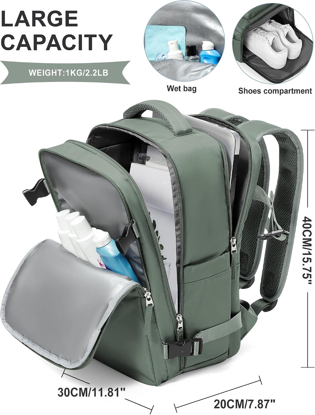 SZLX Vakuum Rucksack Ryanair Handgepäck 40x30x20 Wizzair Reiserucksack Flugzeug für Damen Herren, La