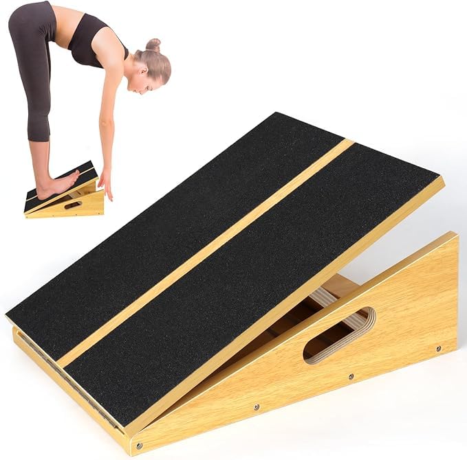Wooden Inclined Board, Adjustable Tilt Board and Calf Extender, Stretch Board - Extra Side Handle De