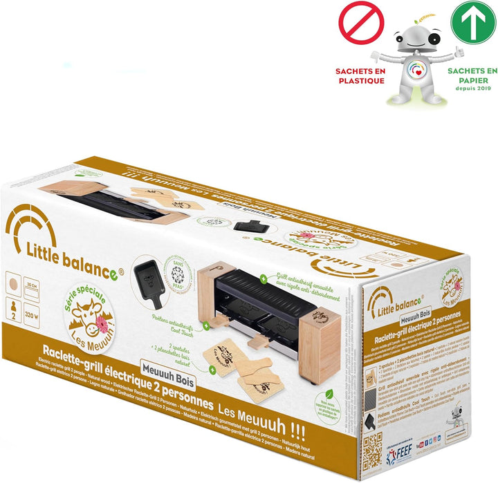 LITTLE BALANCE 8618 Raclette 2 Meuuh…, Raclettegerät für 1/2 Personen, abnehmbarer Grill, 2 Spatel +
