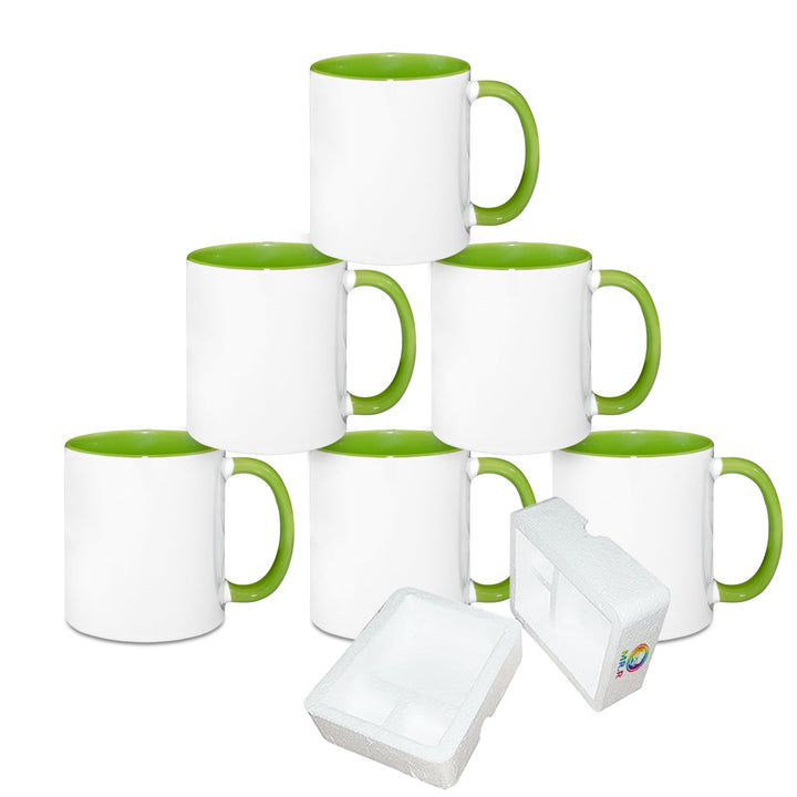 MR.R Set mit 6 Sublimationsrohlingen, 334 ml, Spülmaschinen-Keramik-Kaffeetassen, grüne Farbe, Innen