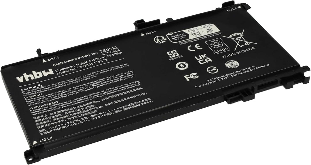 vhbw Akku kompatibel mit HP Omen 15-AX002NI, 15-AX002TX, 15-AX003NF, 15-AX003NI Notebook (5100mAh, 1