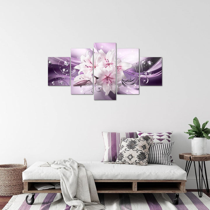 Runa Art Bild Wohnzimmer Schlafzimmer Blumen Lilien 5 Teilig Diamant Violett Lila Wandbilder auf Vli