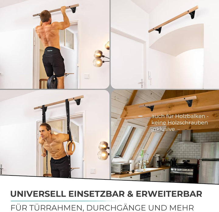 Pullup &amp; Dip Holz Klimmzugstange Wand - Buchenholz Klimmzugstange zur Wandmontage über Türrahmen, 40