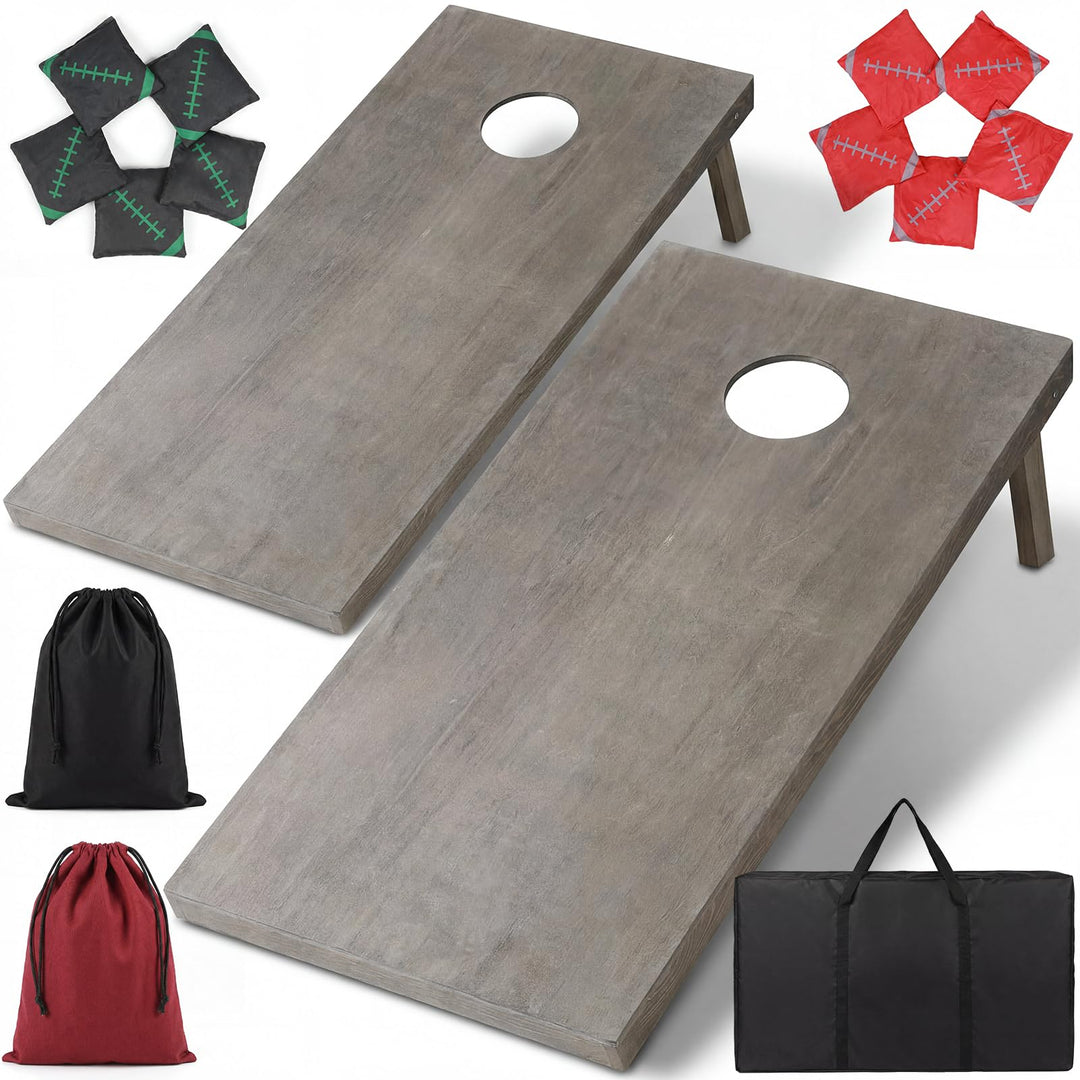 Cornhole Set Outdoor, 90x60cm or 120x60cm Echtholz Wurfspiel – Bean Bag Game mit 10 Säckchen & Tasch