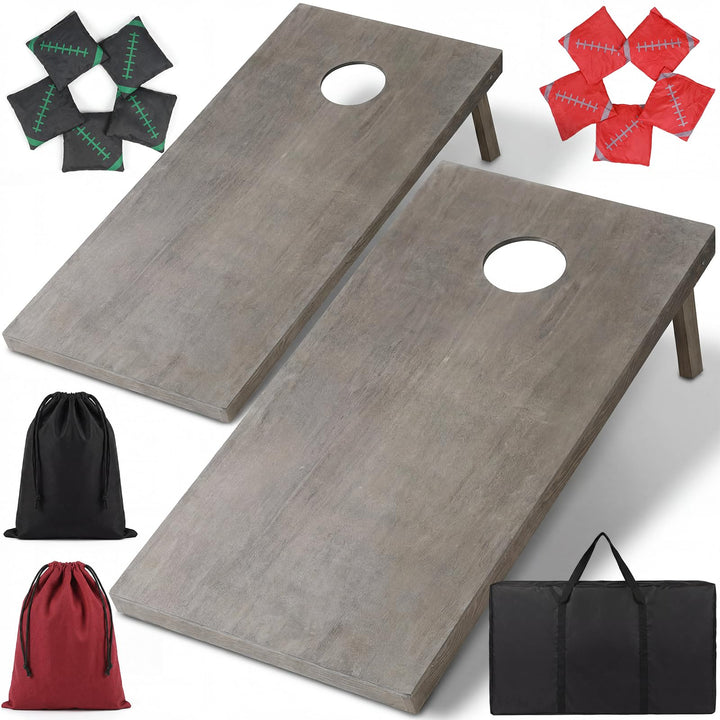 Cornhole Set Outdoor, 90x60cm or 120x60cm Echtholz Wurfspiel – Bean Bag Game mit 10 Säckchen & Tasch