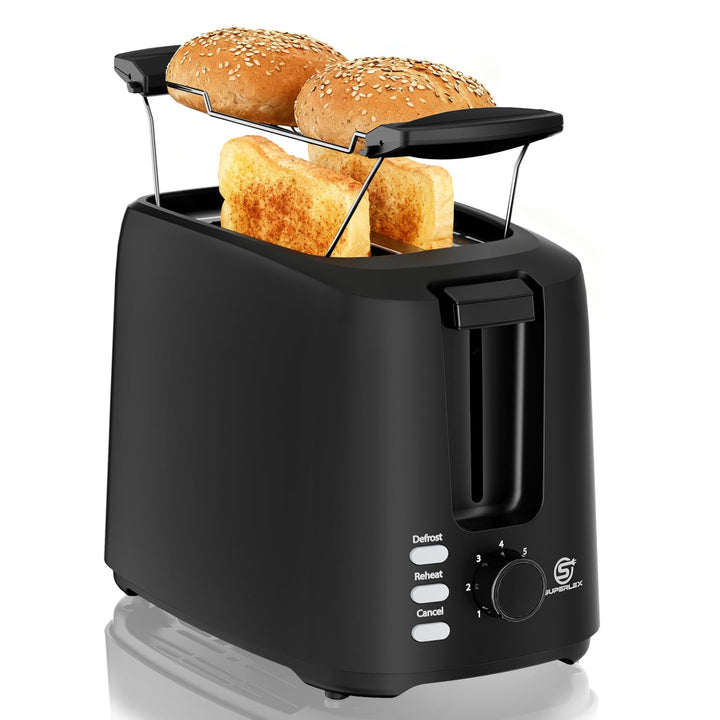 Toaster 2 Scheiben 750W Mini Toaster Schwarz Kompakt Design Mit 7 Bräunungsstufen Auftau Aufwärm Sto