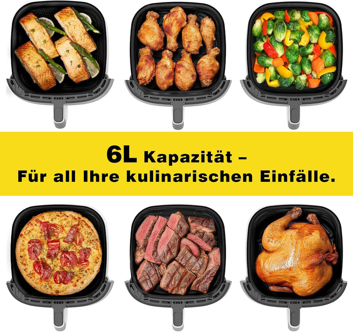Airfryer XL 6L, Heissluftfritteuse mit Sichtfenster, Heissluftfriteuse mit Touch Screen, 9 Programme