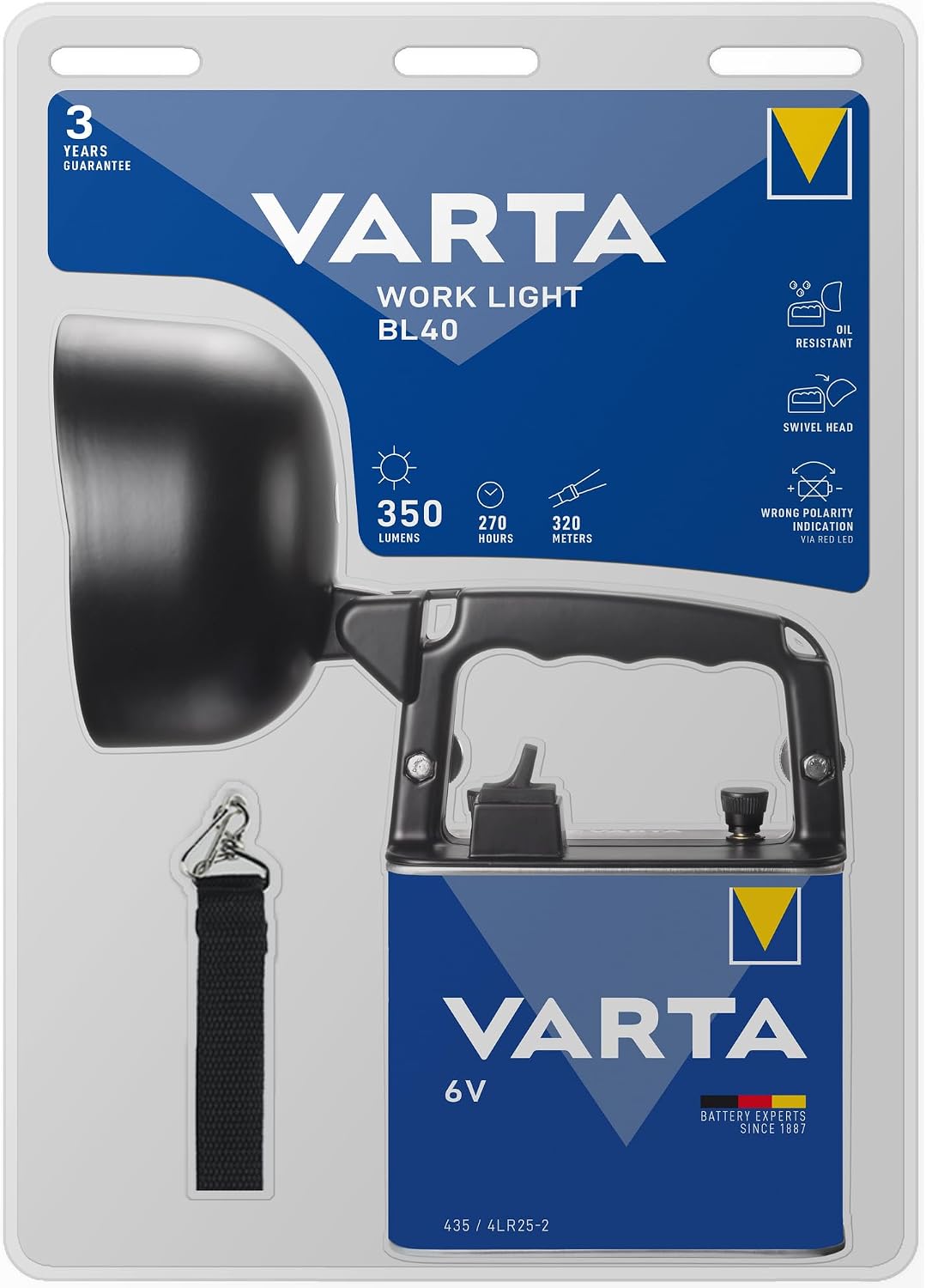 Varta 4 Watt LED Work Light (inkl. High Energy 6 Volt Batterie Arbeitsleuchte Taschenlampe Flashligh