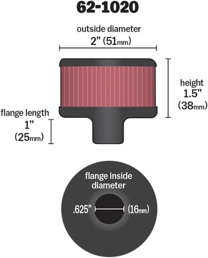 K&N 62-1020 KFZ und Motorrad Entlüftungsluftungsluftfilter, Rot
