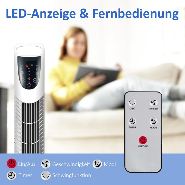 HOMCOM Turmventilator leise mit Fernbedienung, 78,5 cm Standventilator Ventilator mit 70° Oszillatio