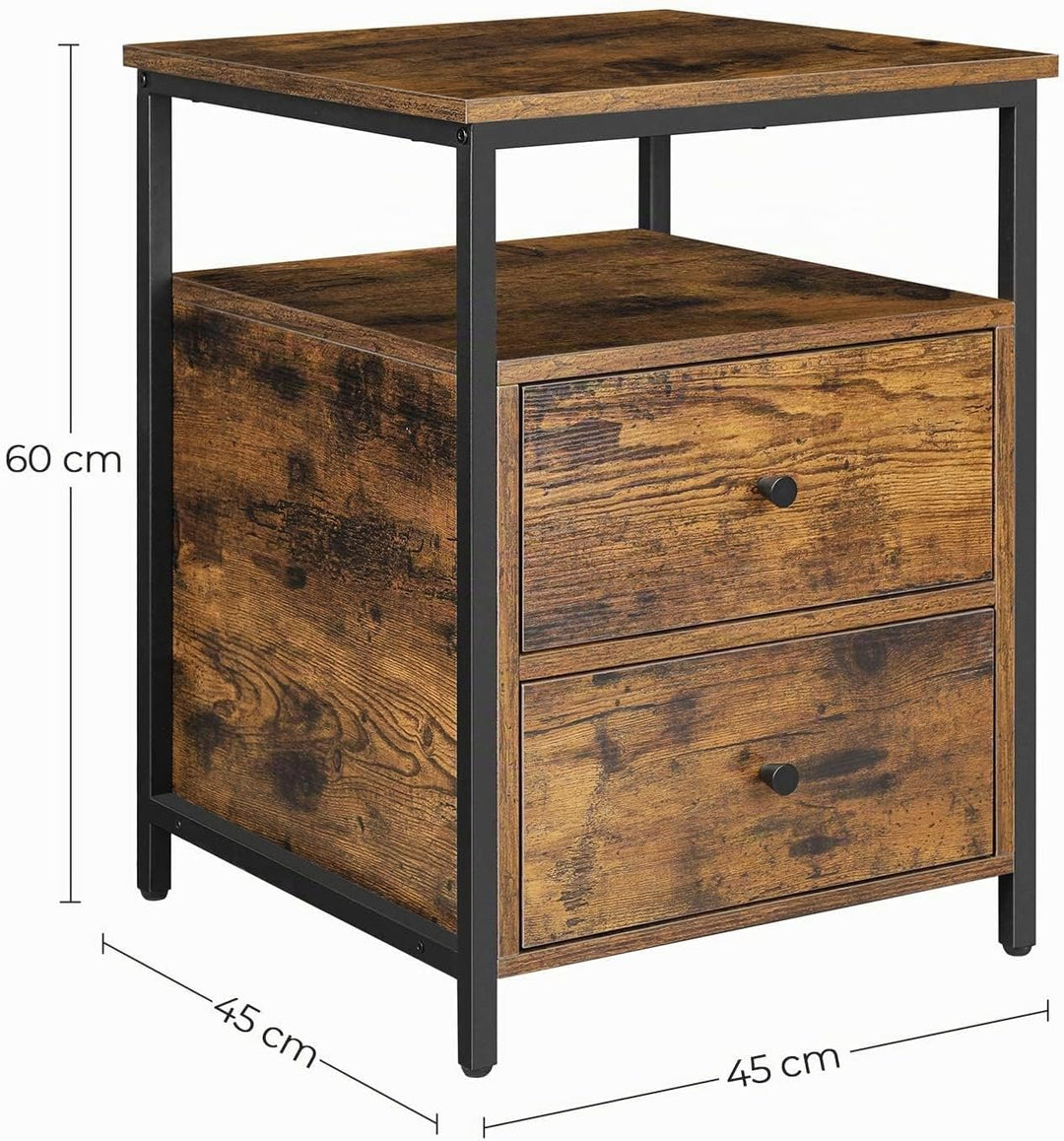 VASAGLE Nachttisch, Beistelltisch, 45 x 45 x 60 cm, Nachtschrank mit 2 Schubladen und offenem Fach,