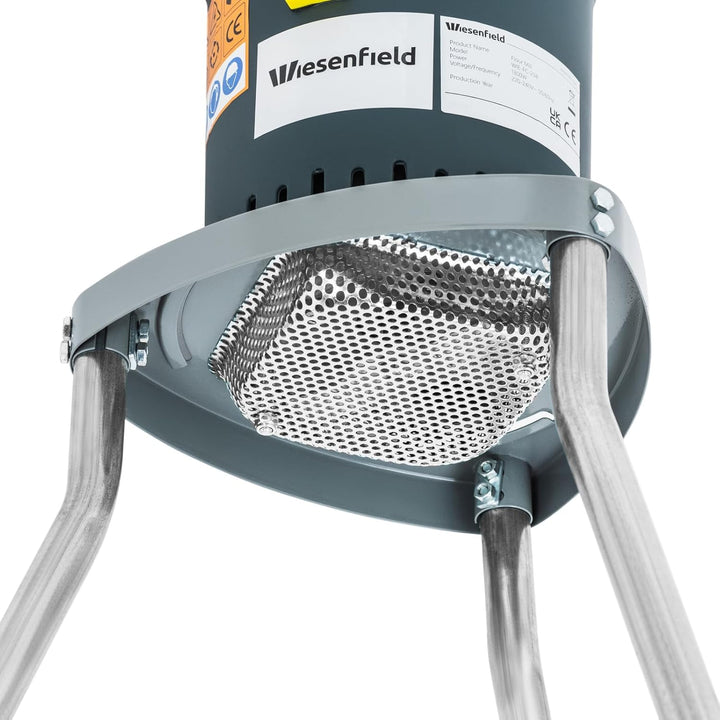 Wiesenfield Elektrische Getreidemühle inkl. Unterbau + 5 Sieben 300 kg/h 1300 W mit Untergestell Sch