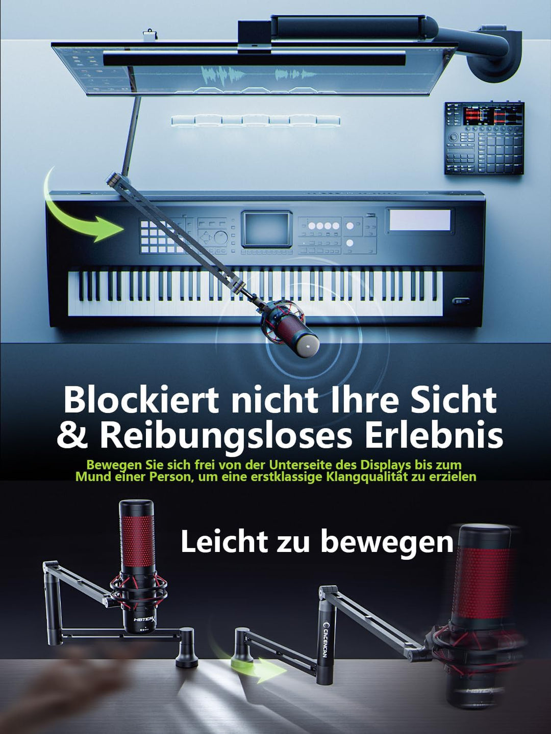 Boom Arm, 360° drehbarer Mikrofonständer mit Tischhalterung, faltbarer Tischmikrofonarm mit 3/8&