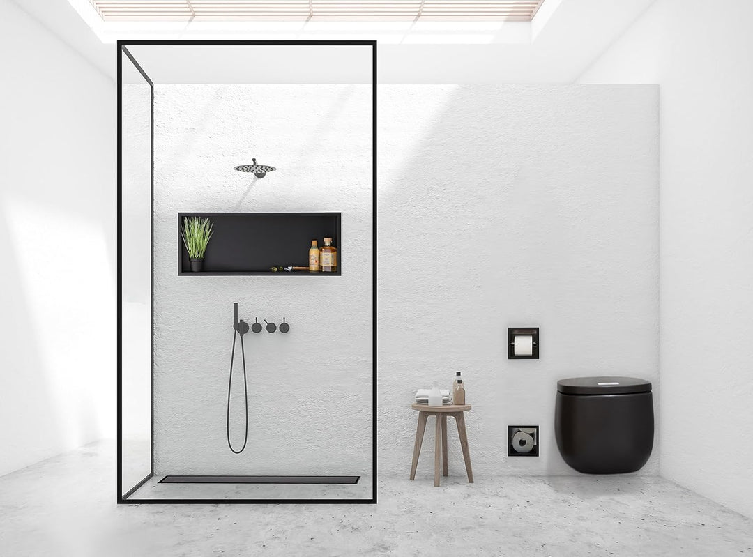 WALL-Box ONE - Schwarz Nische Edelstahl - Schwarz Wandnische Dusche - Wasserdicht - Flexibler Nische