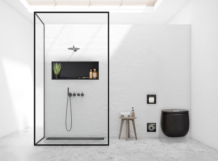 WALL-Box ONE - Schwarz Nische Edelstahl - Schwarz Wandnische Dusche - Wasserdicht - Flexibler Nische