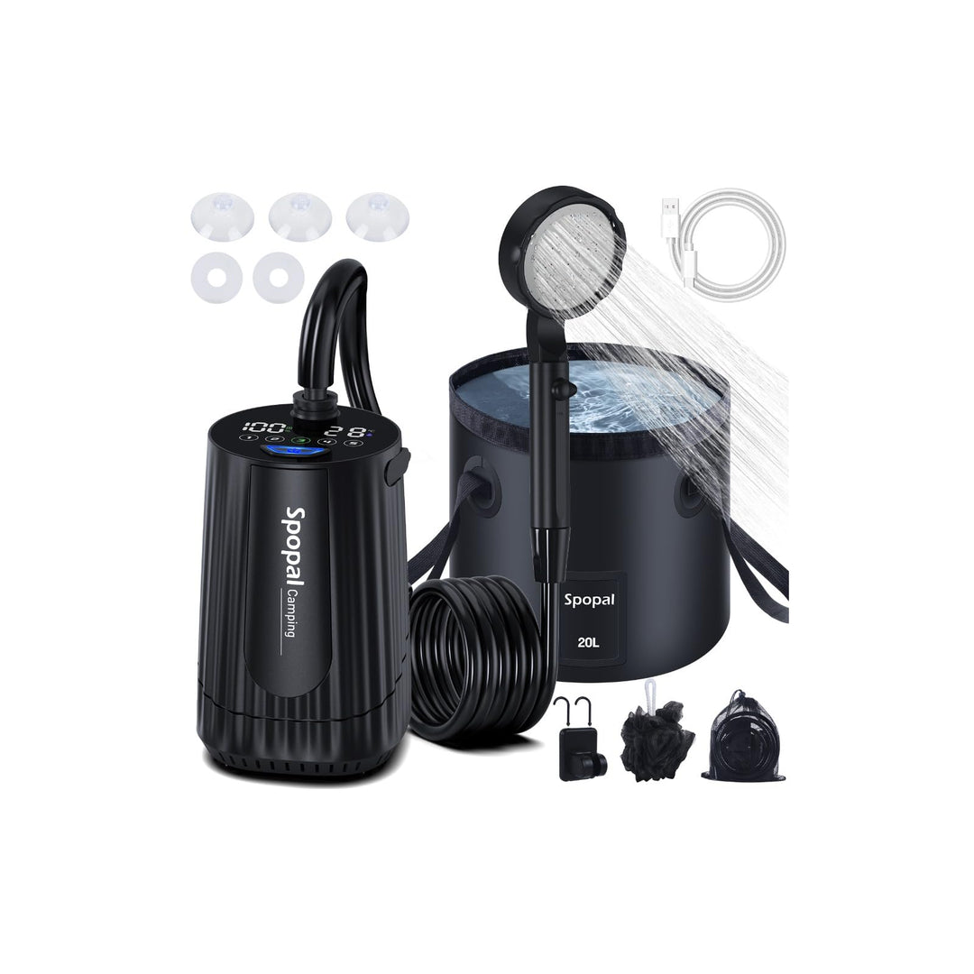 Spopal Camping Dusche, [10000mAh] Campingdusche Tragbare mit 20L Klappbarer Eimer, Camping Dusche Ak