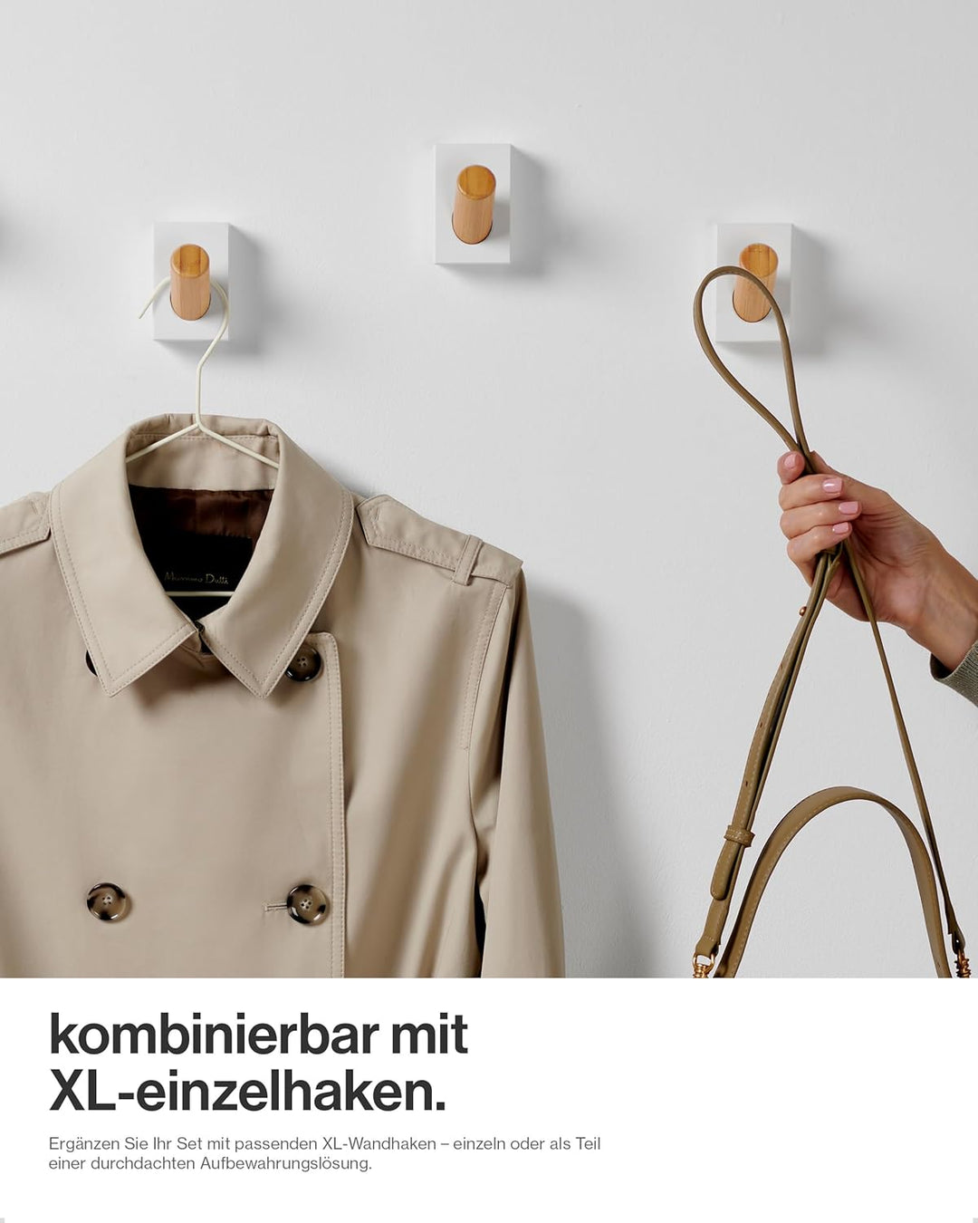 LARHN Garderobenleiste Weiss mit 5 Haken XL (2 Stk.), 42cm - Wandgarderobe, Jackenhalter Wand, Haken