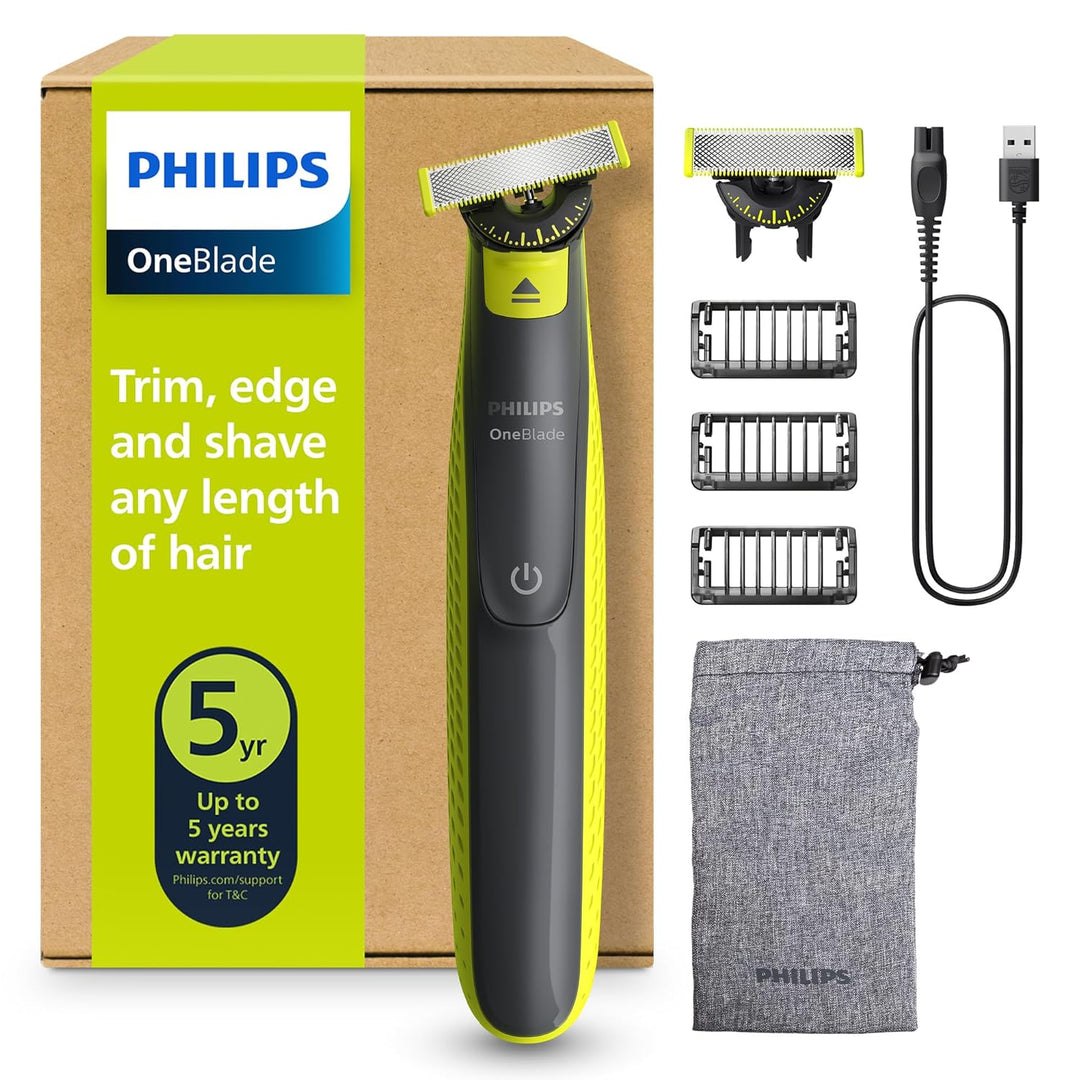 PHILIPS OneBlade 360 Face - elektrischer Rasierer & Trimmer, 2x 360 Klingen, 3x Trimmaufsätze (1/3/5