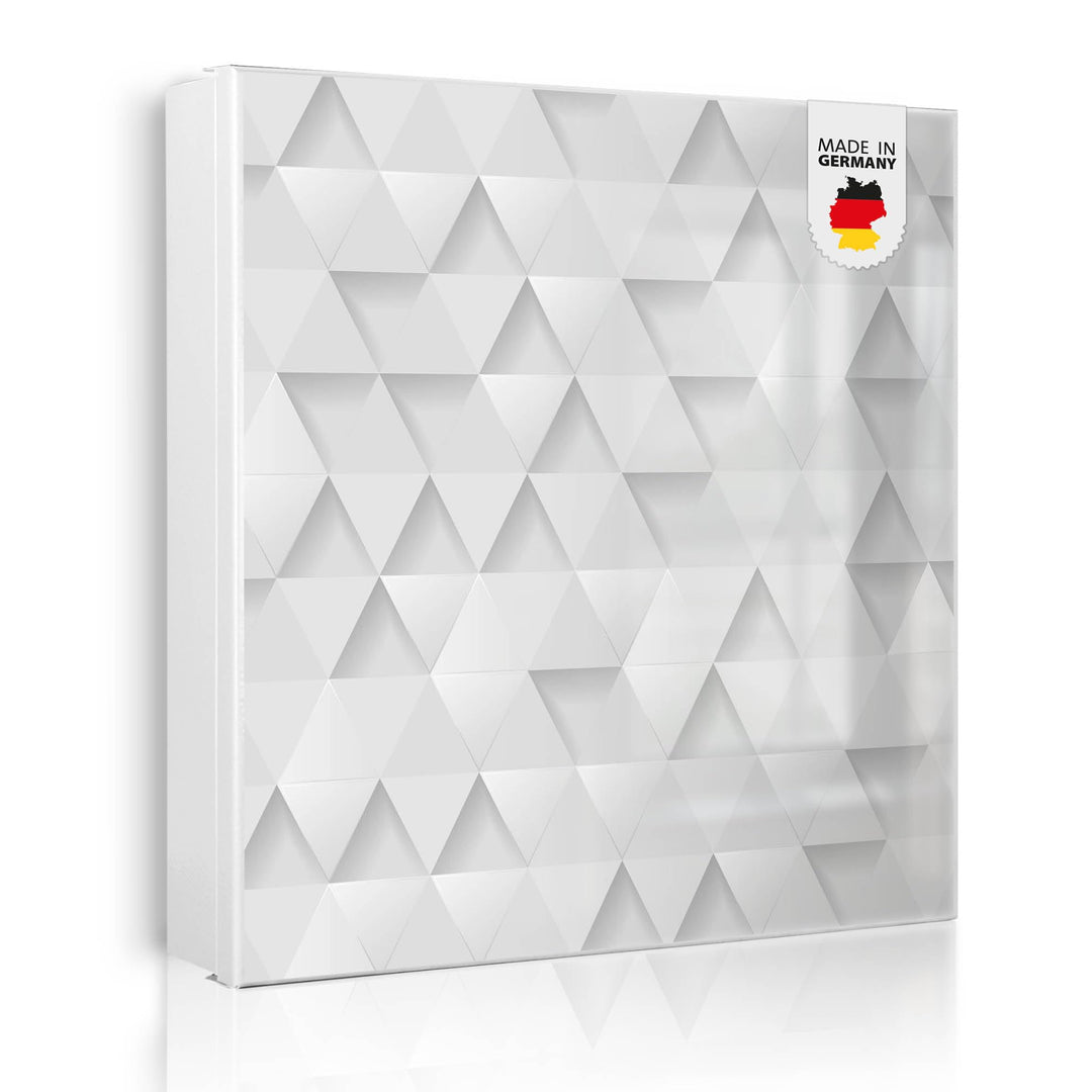 banjado® Grosser Schlüsselkasten Glas/Schlüsselbox 30cm x 30cm mit 50 Haken - Motiv Weisse Dreiecke/