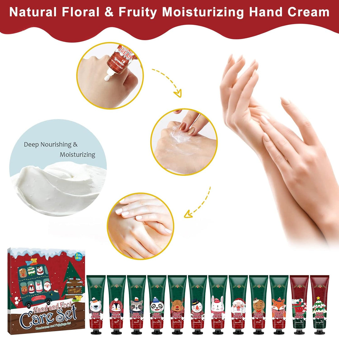 Handcreme Fusscreme Set, 12PCS Feuchtigkeitscreme Pflegecreme für Trockene Rissige Hände Füsse, Gesc
