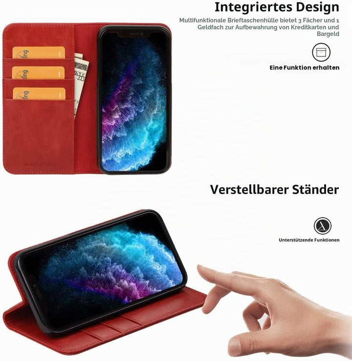 VISOUL Hülle für iPhone 11 Pro Max,Stossfeste Handyhülle [Rindsleder TPU Magnetische Klapphülle Kart
