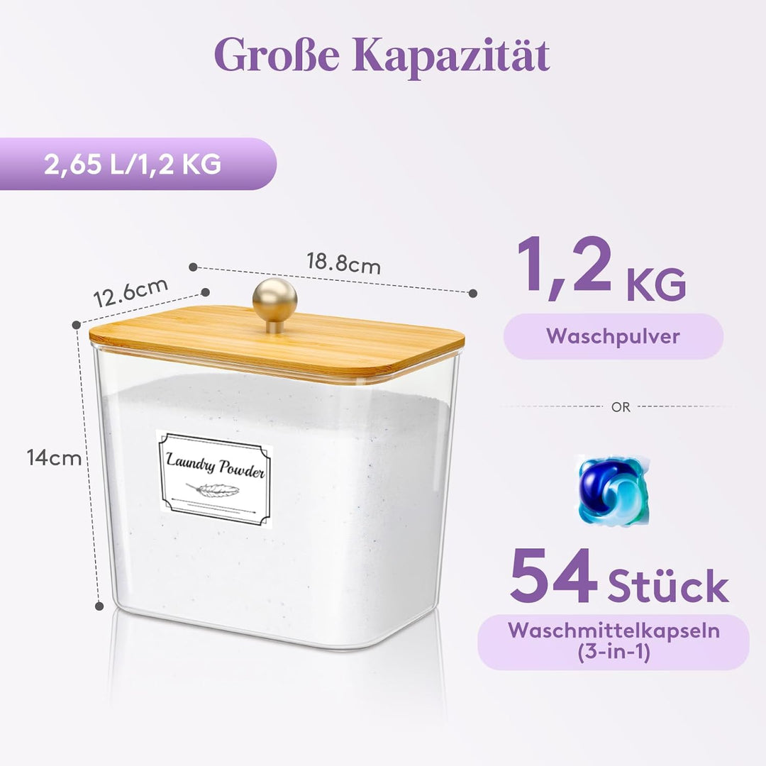 Lifewit 2 Stück Wäsche Pods Behälter mit Etiketten und Löffeln, Waschpulver Aufbewahrungsbox mit Bam