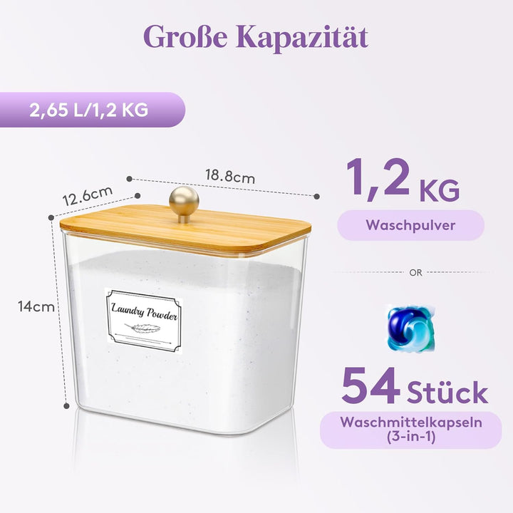 Lifewit 2 Stück Wäsche Pods Behälter mit Etiketten und Löffeln, Waschpulver Aufbewahrungsbox mit Bam