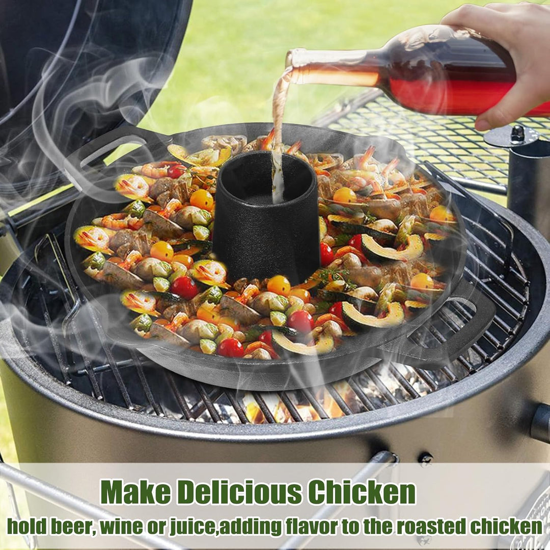 Gusseisen Hähnchenbräter Schwarz Gusseiserner Bratentopf Hähnchenhalter für Grill und Backofen Hähnc